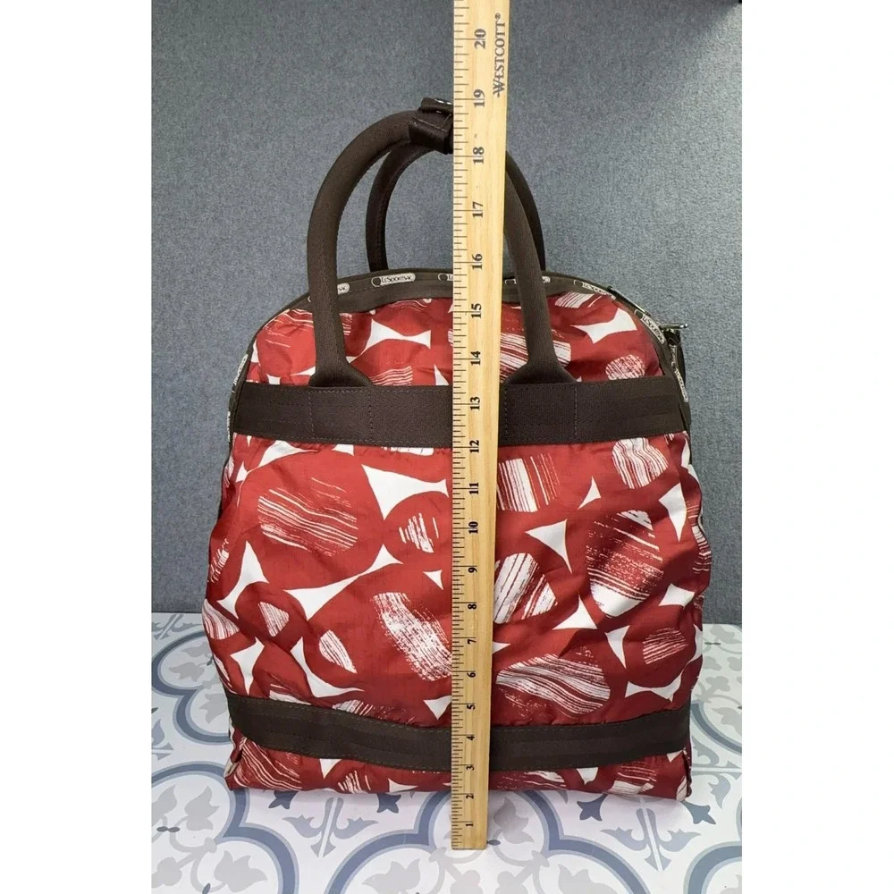 LeSportsac Red Abstract Print Backpack Duffel Bag Travel Weekender Large‎ Zip